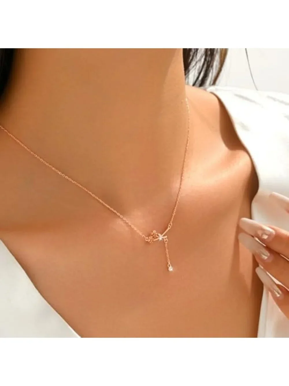Dainty 925 Sterling Silver Rose Necklace with Cubic Zirconia for Women, Elegant